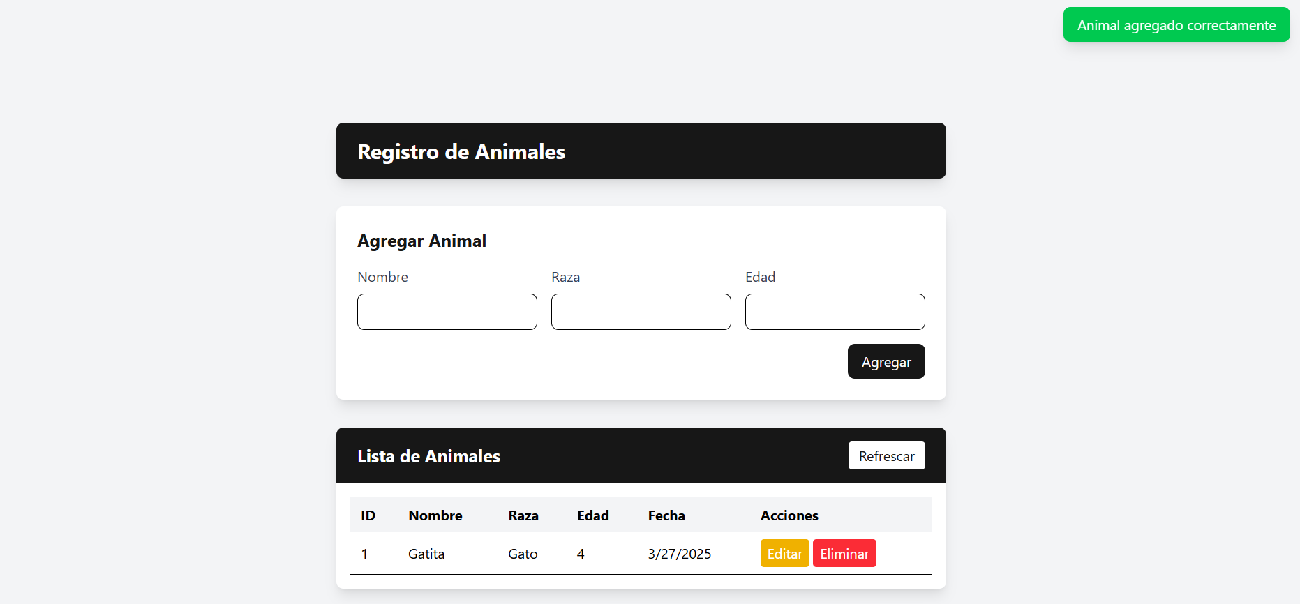 Captura de pantalla despues de varios registros