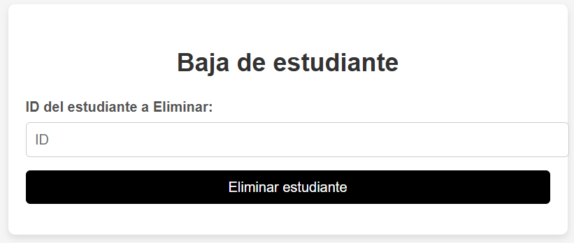 Captura de pantalla del formulario de eliminación de estudiantes