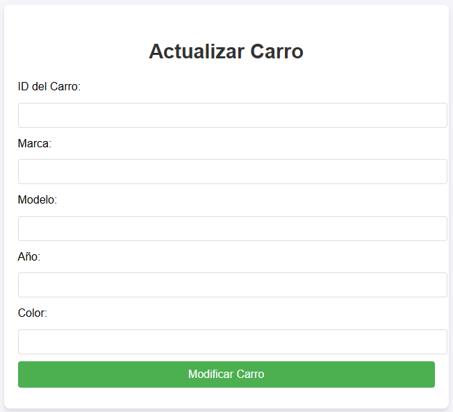 Captura de pantalla de la seccion de mostrar carros