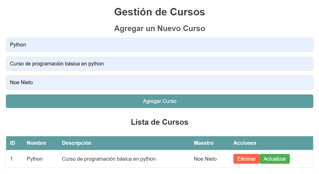 Captura de pantalla del curso agregado