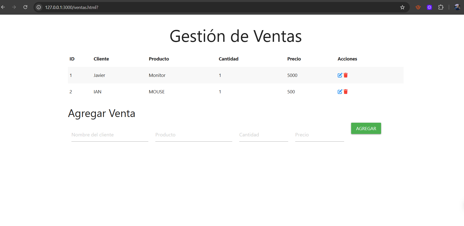 Captura de pantalla despues de varias altas
