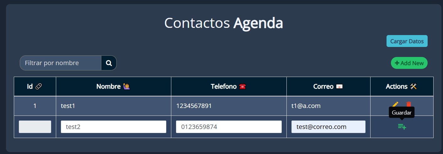 Captura de creacion de contacto