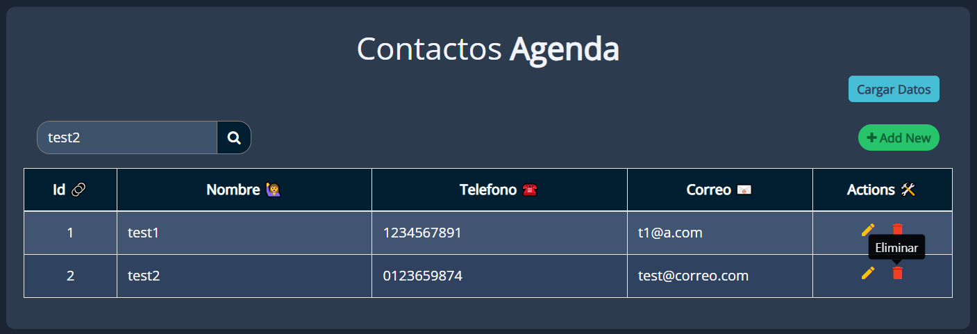 Captura de eliminacion de contacto